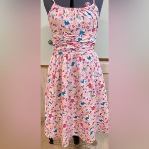 Retrolicious Pink Unicorn Flower Print Midi Dress With Pockets Sz XL